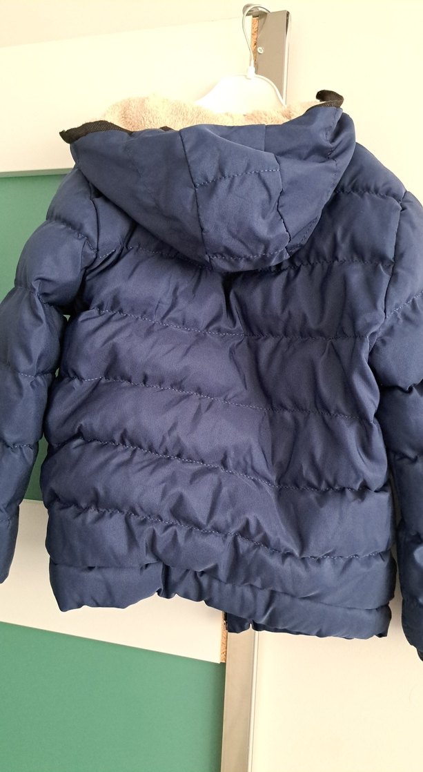 Koyu Mavi Erkek Çocuk Kürklü Kapüşonlu Mont - Görsel 4