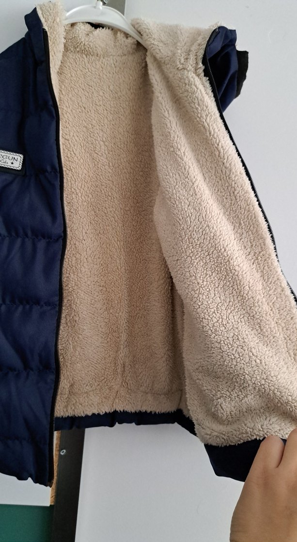 Koyu Mavi Erkek Çocuk Kürklü Kapüşonlu Mont - Görsel 2