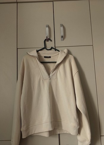 Bej Yüksek Yaka Kadın Sweatshirt - Görsel 2