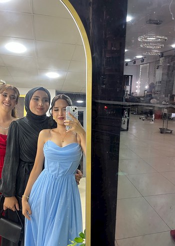 Mavi Drapeli Uzun Abiye Elbise - Görsel 2