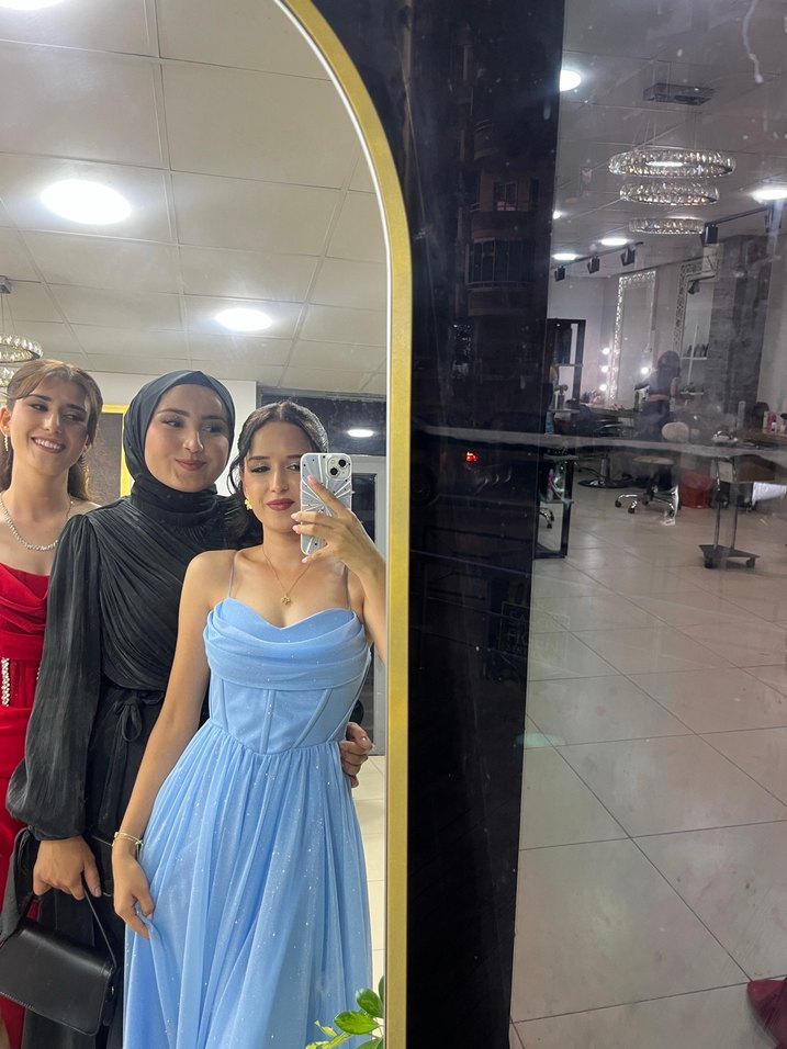 Mavi Drapeli Uzun Abiye Elbise - Görsel 2