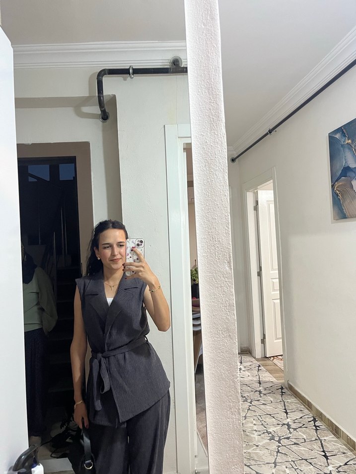 Siyah Kadın Midi Yelek Takım - Görsel 2