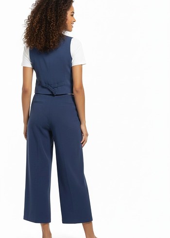 Kadın Mavi Kemerli Pamuklu Kumaş Takım - Görsel 2