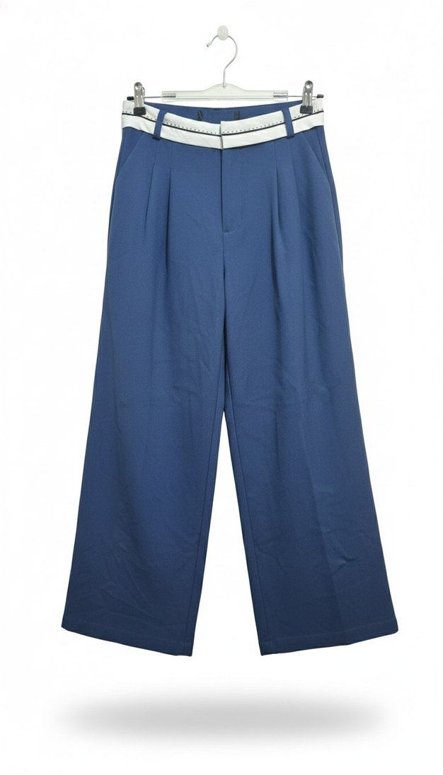 Kadın Mavi Kemerli Pamuklu Kumaş Takım - Görsel 3