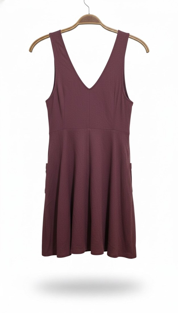 Bordo Düğmeli V Yaka Midi Elbise - Görsel 3