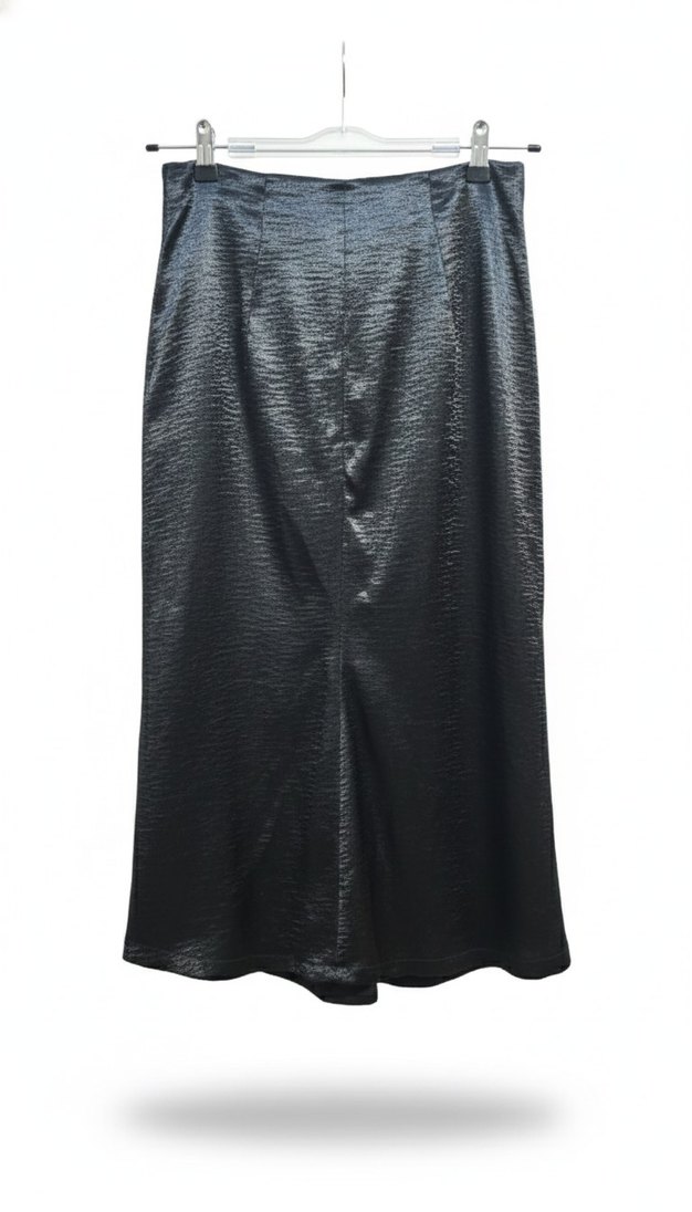 Siyah Midi Saten Kadın Etek - Görsel 2