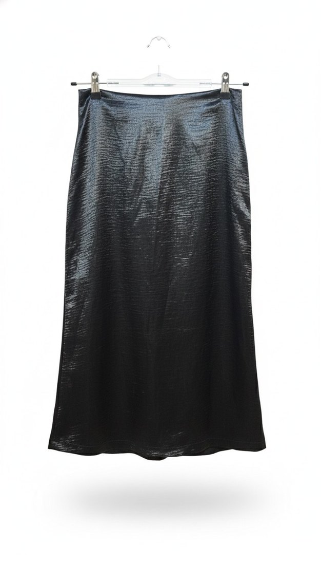 Siyah Midi Saten Kadın Etek - Görsel 3