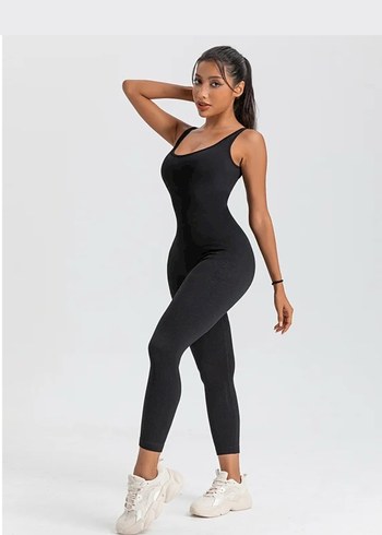 Siyah Kadın Spor Kısa Kollu Tulum - Görsel 2