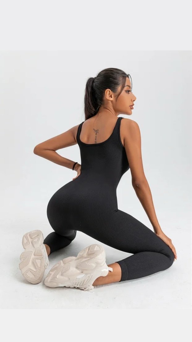 Siyah Kadın Spor Kısa Kollu Tulum - Görsel 3