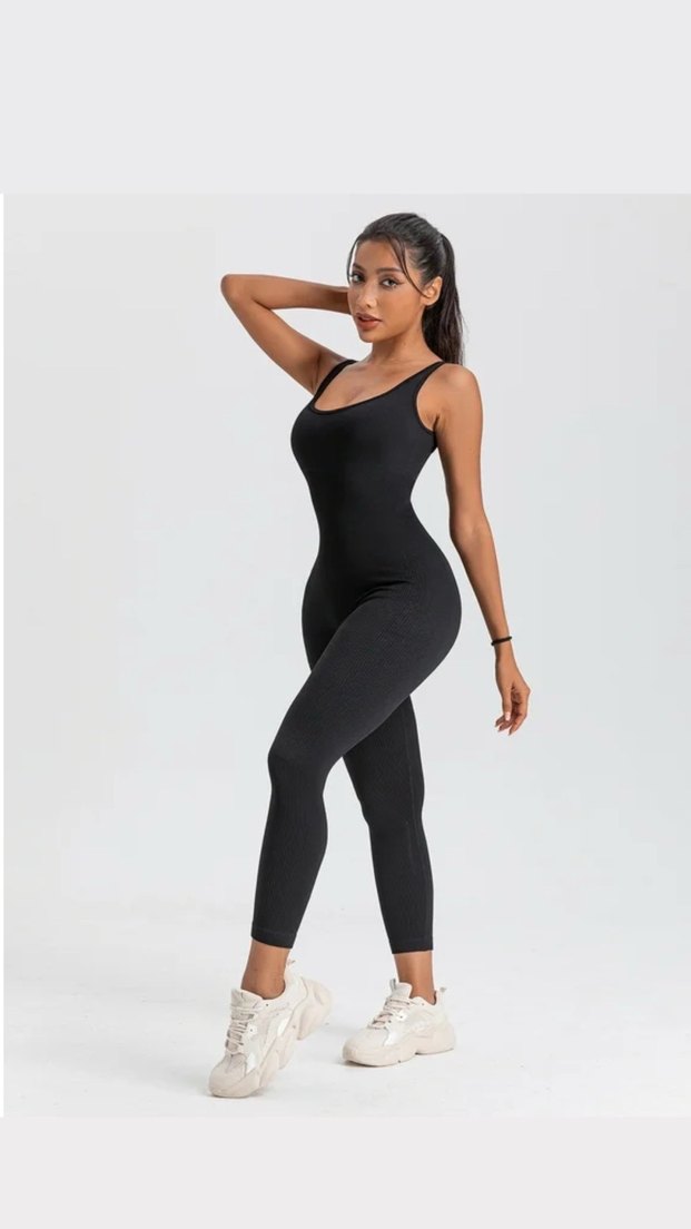 Siyah Kadın Spor Kısa Kollu Tulum - Görsel 2