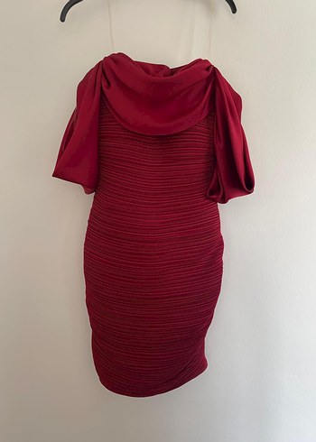 Bordo Drapeli Straplez Mini Elbise - Görsel 3