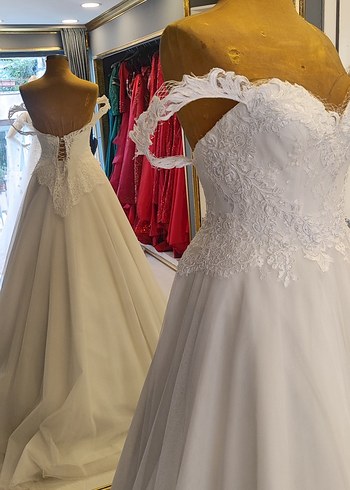 Straplez A Kesim Beyaz Gelinlik - Görsel 5