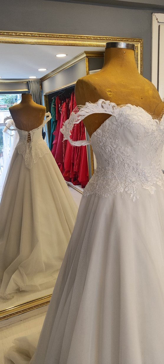 Straplez A Kesim Beyaz Gelinlik - Görsel 5