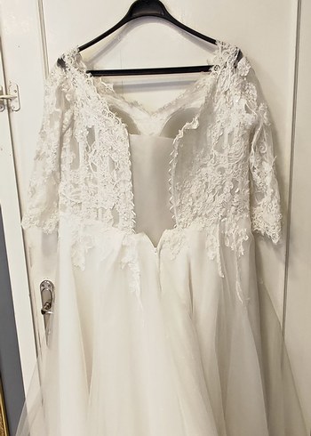 Fransız dantelli 46-48beden uyumlu A kesim gelinlik - Görsel 6