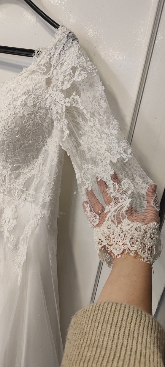 Fransız dantelli 46-48beden uyumlu A kesim gelinlik - Görsel 3
