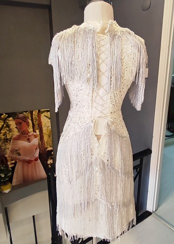 Boncuk İşlemeli Kolsuz Mini Abiye Elbise - Görsel 6