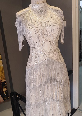 Boncuk İşlemeli Kolsuz Mini Abiye Elbise - Görsel 3