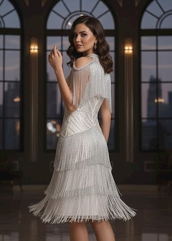 Boncuk İşlemeli Kolsuz Mini Abiye Elbise - Görsel 2