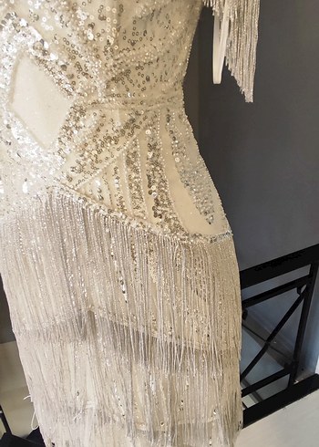 Boncuk İşlemeli Kolsuz Mini Abiye Elbise - Görsel 5