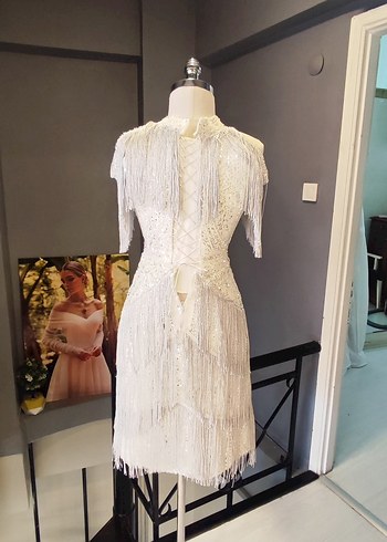 Boncuk İşlemeli Kolsuz Mini Abiye Elbise - Görsel 7