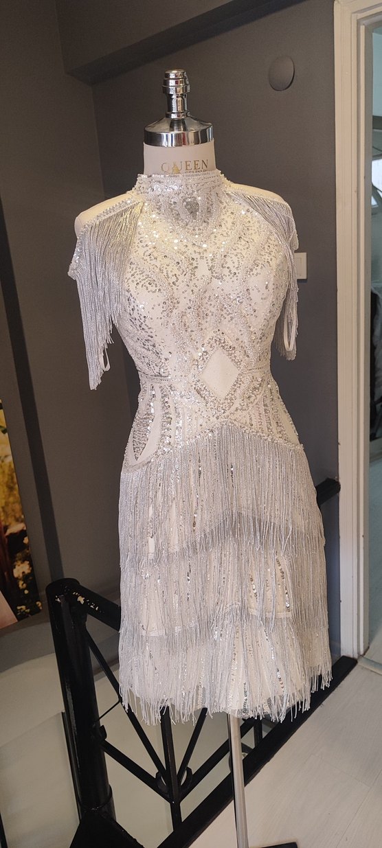 Boncuk İşlemeli Kolsuz Mini Abiye Elbise - Görsel 3