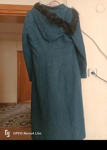 Düğmeli Turkuaz Uzun Kadın Kaban - Görsel 3