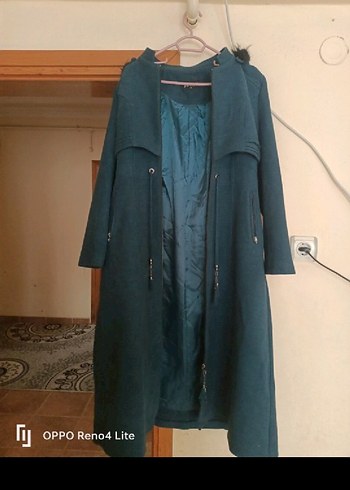 Düğmeli Turkuaz Uzun Kadın Kaban - Görsel 2