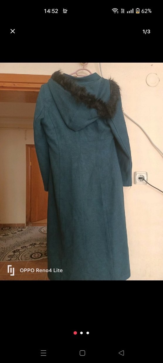 Düğmeli Turkuaz Uzun Kadın Kaban - Görsel 3