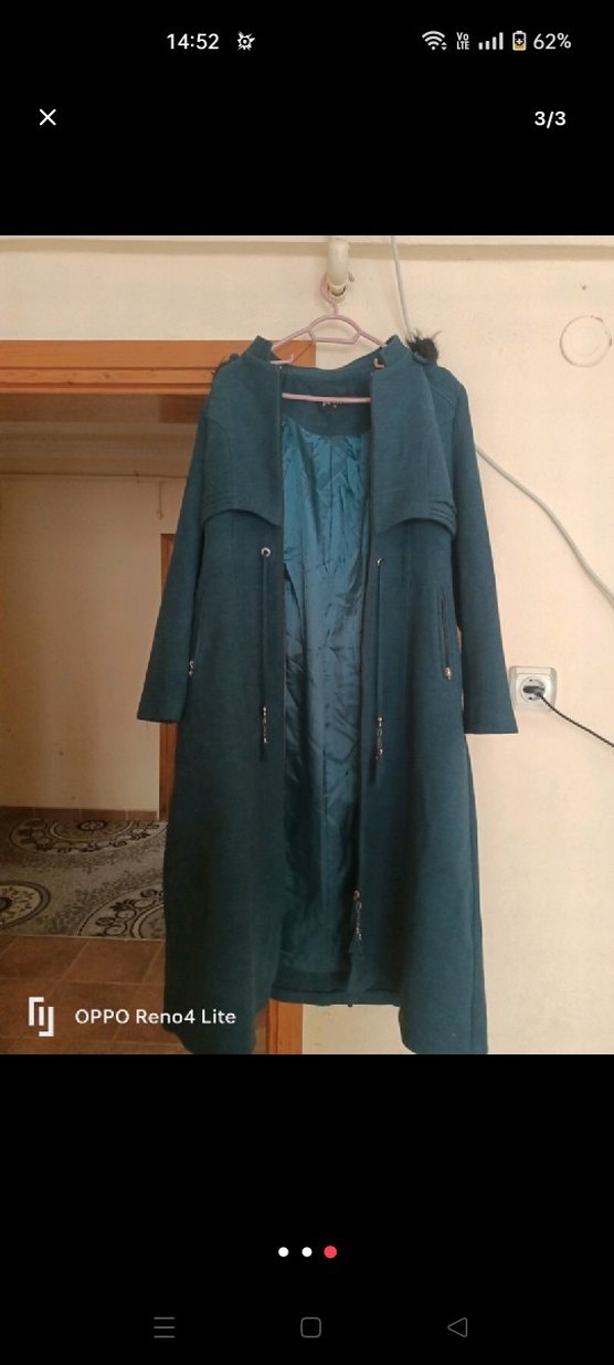 Düğmeli Turkuaz Uzun Kadın Kaban - Görsel 2