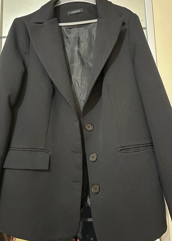 Siyah Düğmeli Kadın Denim Blazer - Görsel 2