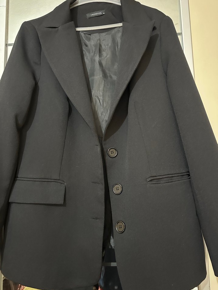 Siyah Düğmeli Kadın Denim Blazer - Görsel 2