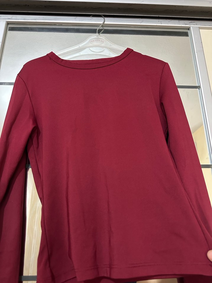 Bordo Kadın Uzun Kollu Basic Bluz - Görsel 2