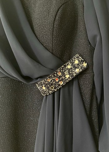 Lacivert Uzun Kollu Drapeli Abiye Elbise - Görsel 4