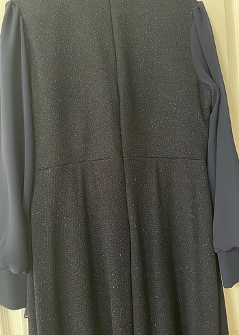 Lacivert Uzun Kollu Drapeli Abiye Elbise - Görsel 6