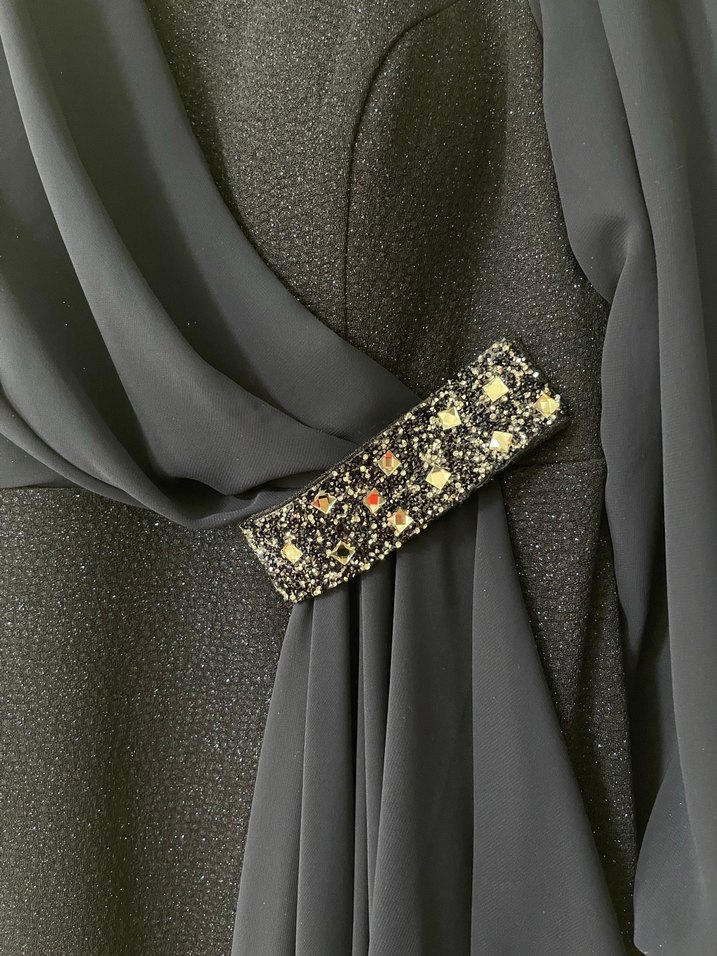 Lacivert Uzun Kollu Drapeli Abiye Elbise - Görsel 4