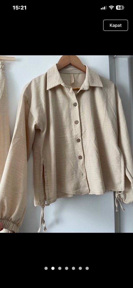 Bej Düğmeli Uzun Keten Etek ve Gömlek - Görsel 2