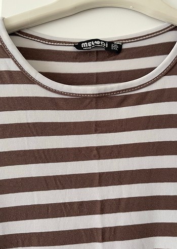 Uzun Kollu Kahverengi Çizgili Elbise - Görsel 3