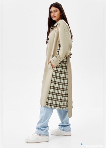 Bershka Bej Kadın Uzun Trençkot - Görsel 2