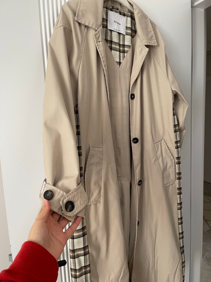 Bershka Bej Kadın Uzun Trençkot - Görsel 4