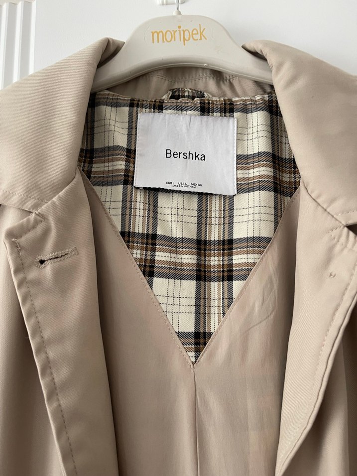Bershka Bej Kadın Uzun Trençkot - Görsel 5
