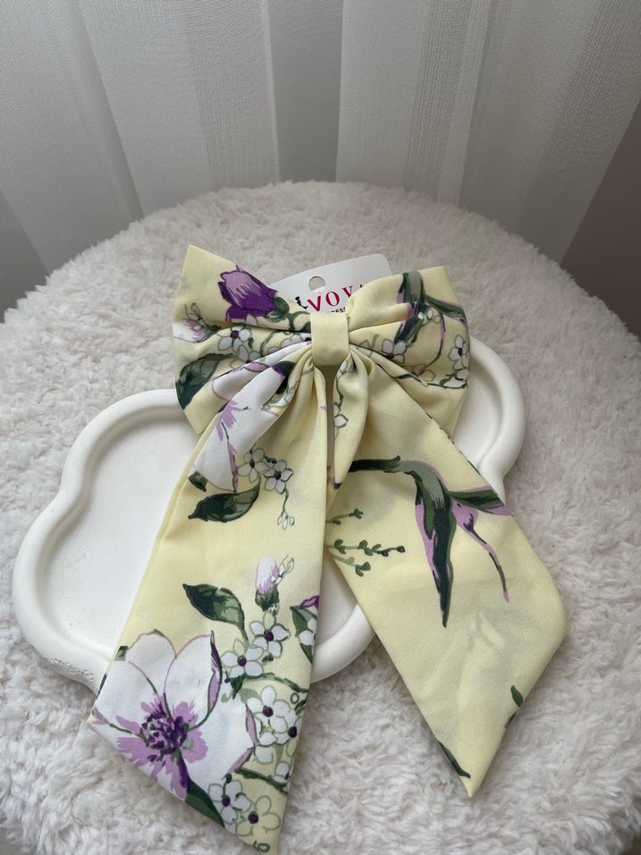 Sarı Bohem Çiçek Desenli Fiyonk Toka - Görsel 2