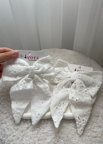 Dantel Detaylı Beyaz Pamuklu Saç Tokası - Görsel 3