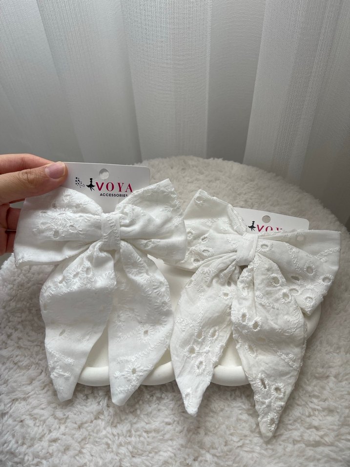 Dantel Detaylı Beyaz Pamuklu Saç Tokası - Görsel 3