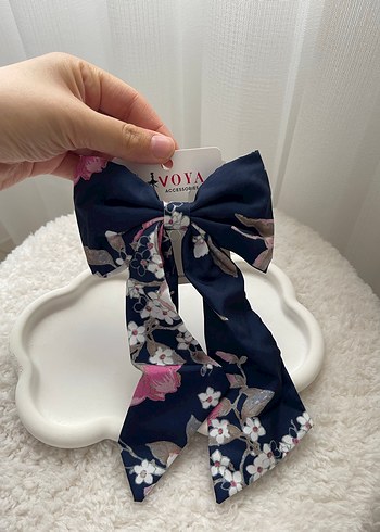Bohem Koyu Mavi Çiçekli Fiyonk Saç Aksesuarı - Görsel 2