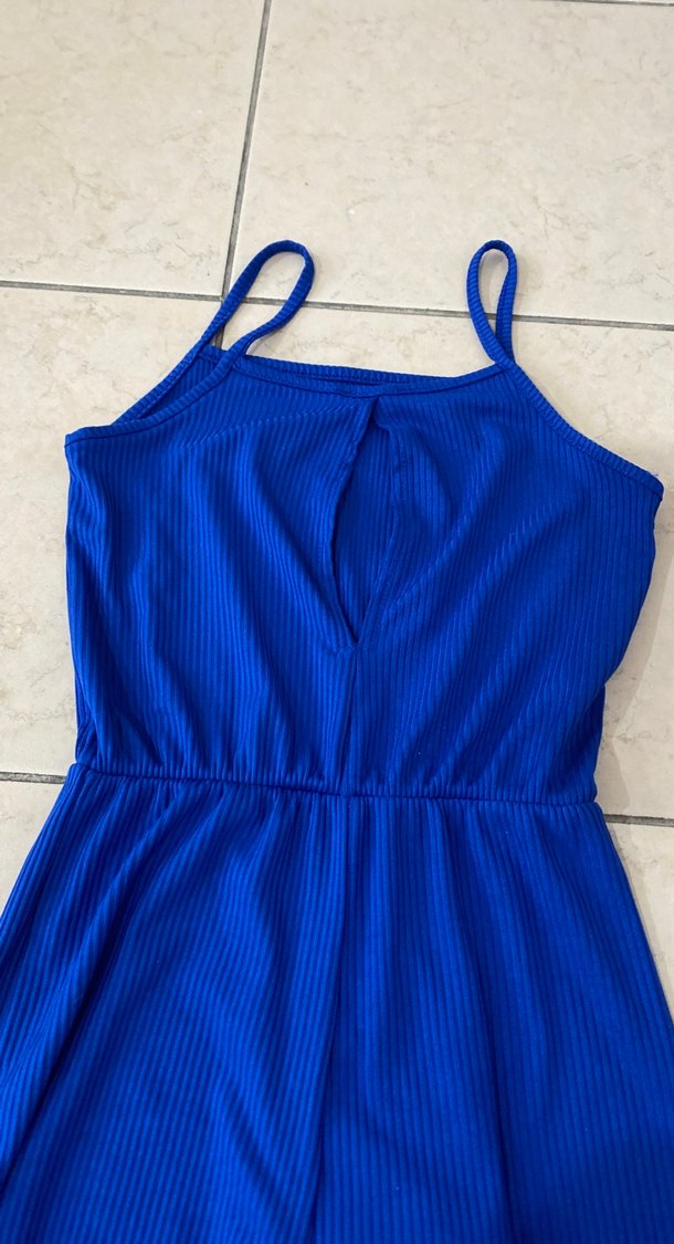 Kadın Mavi Kapri Tulum, Askılı, Salaş Kesim - Görsel 2