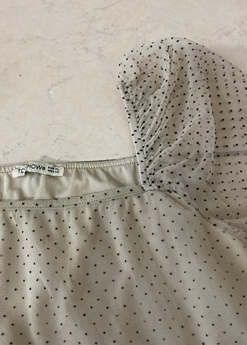 Uzun Kollu Bej Transparan astarlı Bluz - Görsel 2