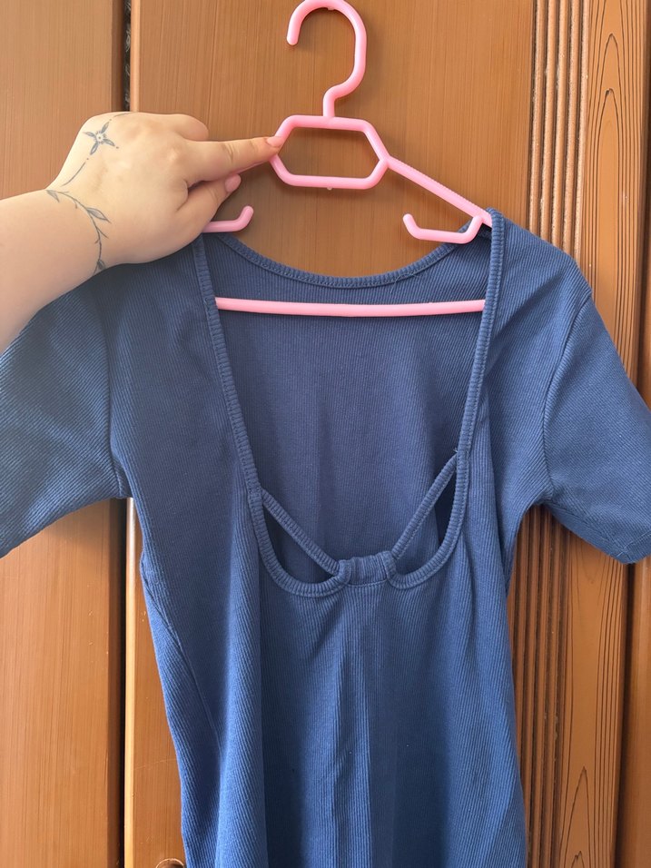 Mavi Hamile Midi Elbise - Görsel 2