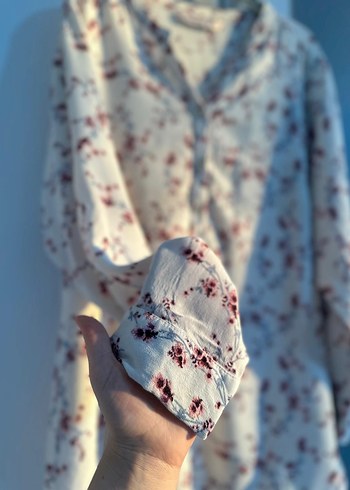 Bohem Uzun Kollu Beyaz Çiçekli Gömlek - Görsel 3