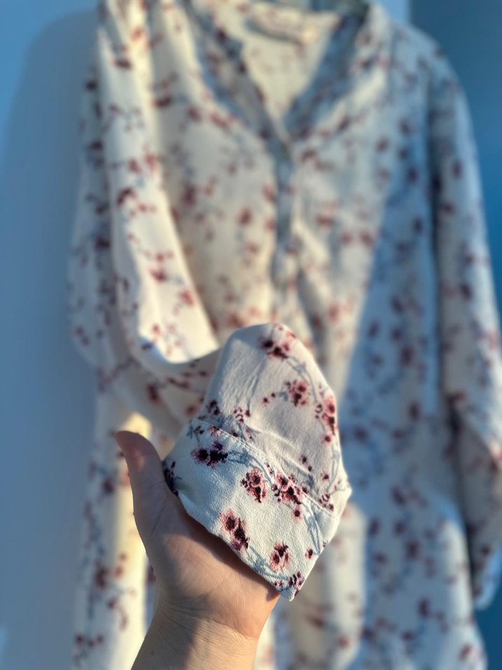 Bohem Uzun Kollu Beyaz Çiçekli Gömlek - Görsel 3