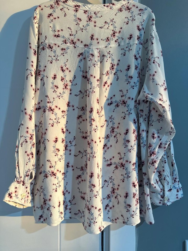 Bohem Uzun Kollu Beyaz Çiçekli Gömlek - Görsel 2